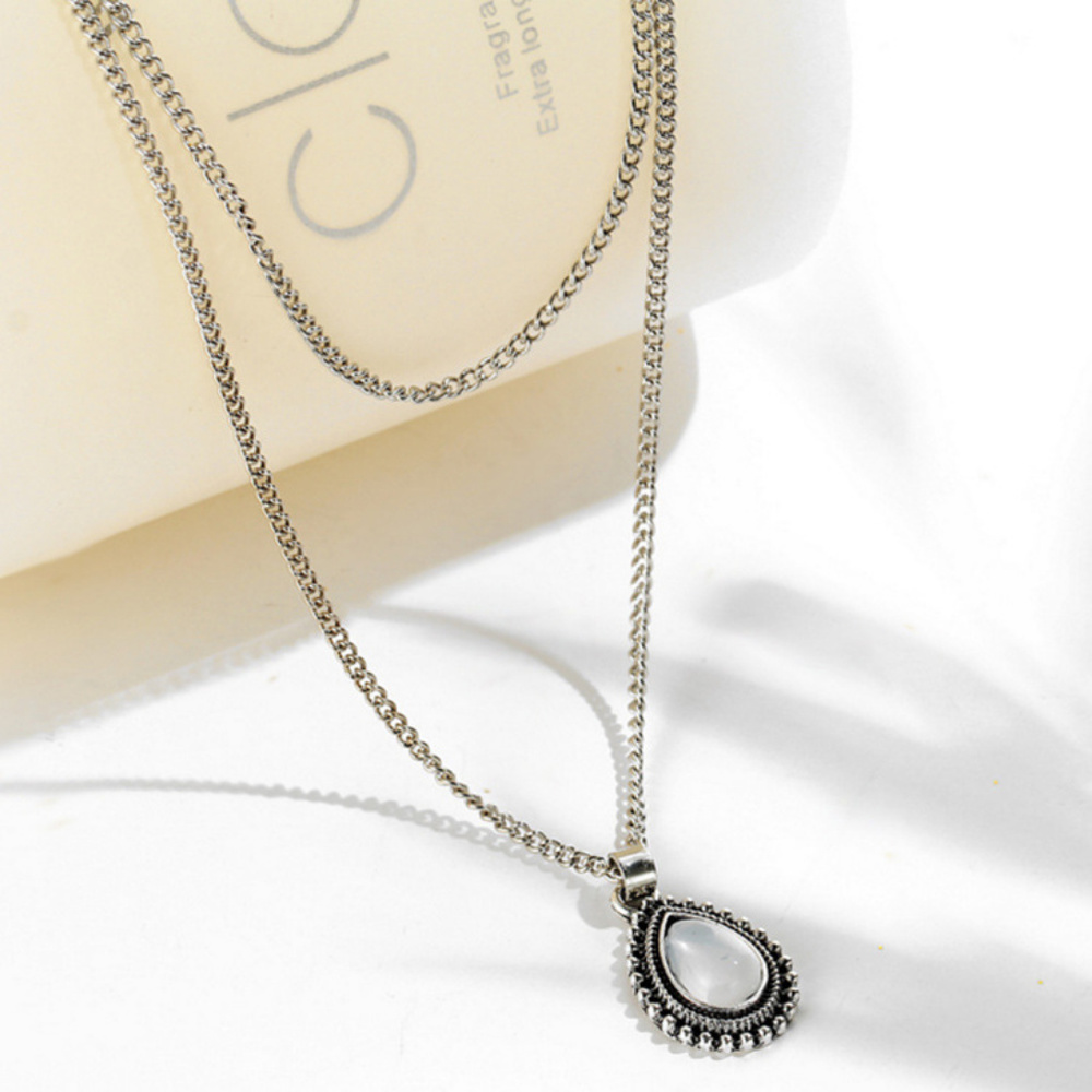 Silver Layer Opal Water drop Moonstone Necklace - Picture 5 of 6